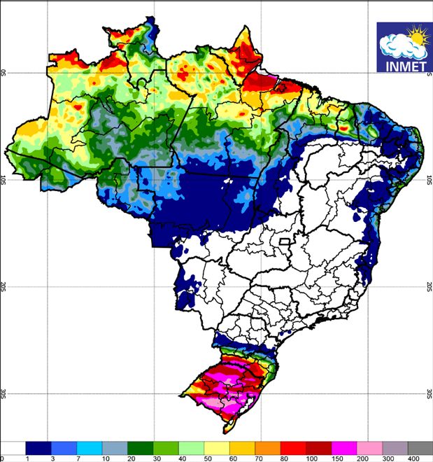 Primeira semana de maio será de chuvas no Norte e no Sul do país