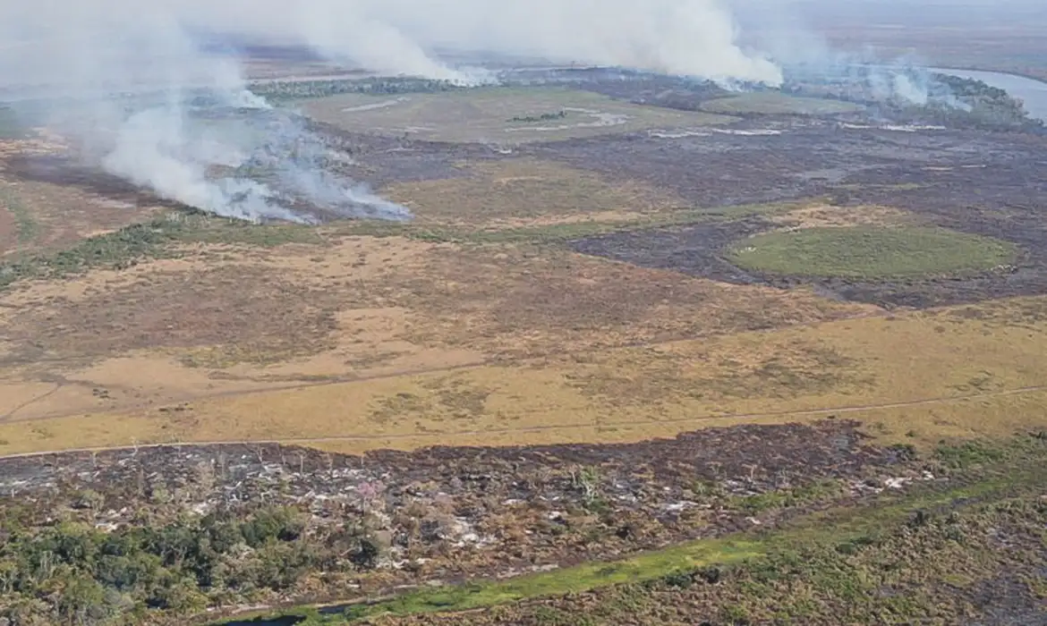 No Amazonas e no Mato Grosso do Sul, as emissões por incêndios, neste ano, atingiram 28 milhões e 15 milhões de toneladas, respectivamente. Foto: (Polícia Federal/MS) Emissão de gases por incêndios é recorde em dois estados
