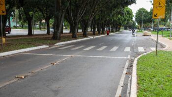 Sinalização na Avenida das Mangueiras foi concluída após a recuperação asfáltica e reforça segurança no trânsito Foto: (Matheus H. Souza/Agência Brasília)